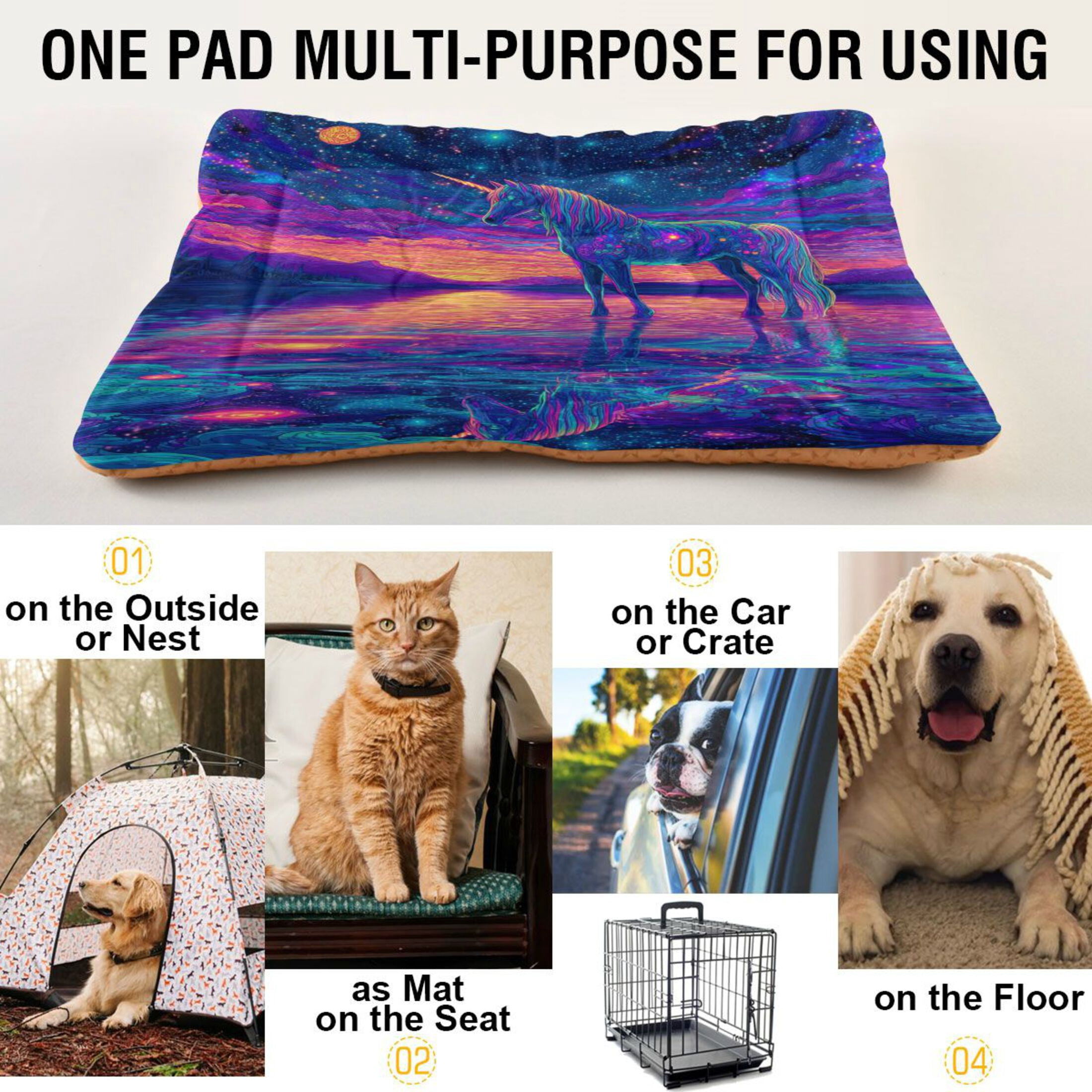 Qxltty Unicorn Horse Ped Pad Wear-resistant and Hard to Bite Through Sleeping Pad for Small Medium Large Dogs Winter Pet Bed 36×24in