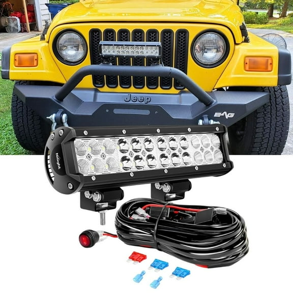 Nilight 12V Led Light Bar 12 Inch 72W Spot Flood Combo Off Road Fog Lights Driving Led Pods With Off Road 16AWG Wiring Harness Kit - 1 Lead for Truck ATV UTV SUV Boat