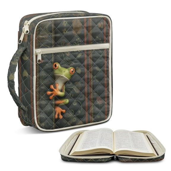 FOR U DESIGNS Frog Floral Print Bible Cover Case Quilted Bible Carrier Tote Bag Lightweight Protective Church Organizer Holder Bag Christian Bible Accessories Gifts