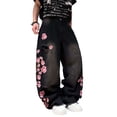 thumbnail image 5 of Mrmall Mens Baggy Wide Leg Jeans Flower Embroidered Loose Fit Y2K Hip Hop Streetwear Denim Pants, 5 of 6