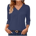 thumbnail image 3 of Jsaierl Women's 3/4 Sleeve Tops Summer V Neck Shirts Dressy Solid Ladies Blouses Soft Cotton Tunic Top S-2XL, 3 of 8