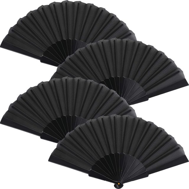 4 piezas de abanicos plegables de mano, abanicos chinos de tela oriental para baile, fiestas, regalos de boda, decoración de bricolaje, decoraciones para el hogar (negro)
