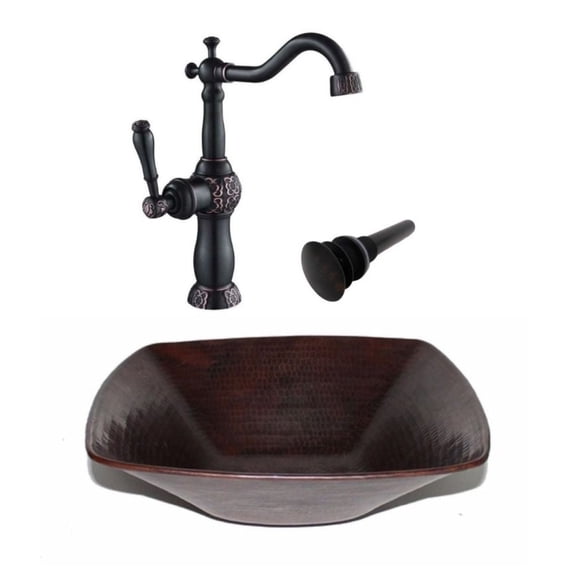 15" Square Vessel Bathroom Sink with 13" Facuet & Drain