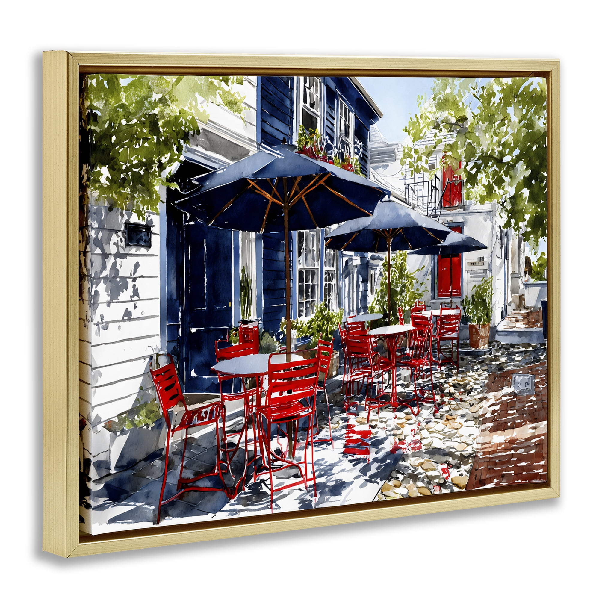 Stupell Industries Cafe Classic Red Chairs Gold Framed Floater Canvas Wall Art, design by Franklyn Gregory