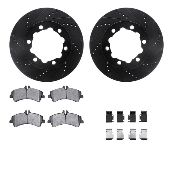 Dynamic Friction Company Rear Brake Rotors-Drilled and Slotted-Black with 5000 Advanced Brake Pads includes Hardware 8512-63499