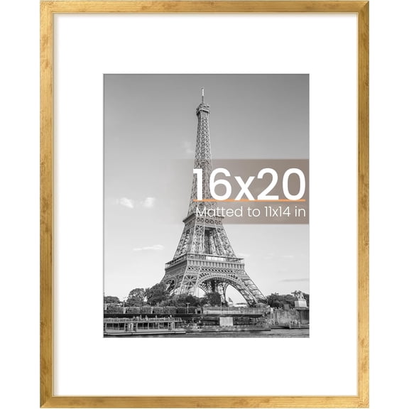 16x20 Picture Frame, Display Pictures 11x14 with Mat or 16 x 20 Without, Wall Hanging Poster Frame, Bronze, 1 Pack