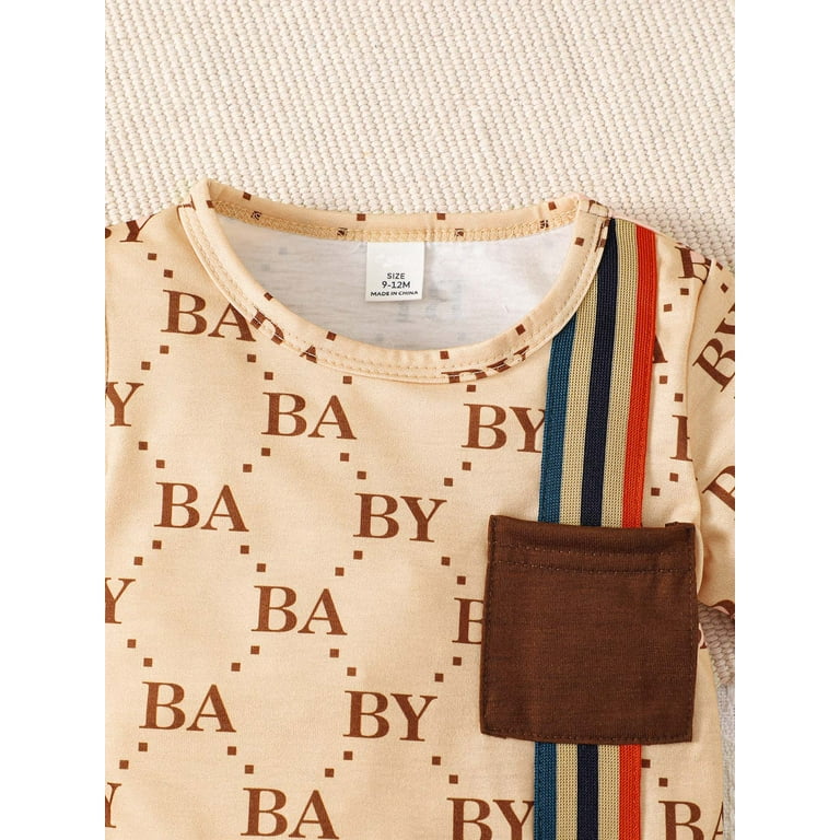 Saeaby Baby Boys Summer Outfit, Apricot Monogram Top with