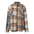 thumbnail image 6 of Womens Blouses Autumn Winter Plaid Print Lapel Long Sleeve Pocket Cardigan Overshirt Tops Daily-Wear, 6 of 9