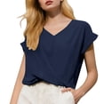 thumbnail image 3 of T-Shirts For Women Solid Color V Neck T Shirt Elegant Short Sleeved Top For Spring And Summer Clothing Womens Tops, 3 of 7