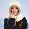 thumbnail image 2 of XIAOCHA Women’S Hooded‑Scarf Beanie，Faux‑Fur‑Trim Hats，Fall‑Winter Outdoor Trapper,Beige, 2 of 6
