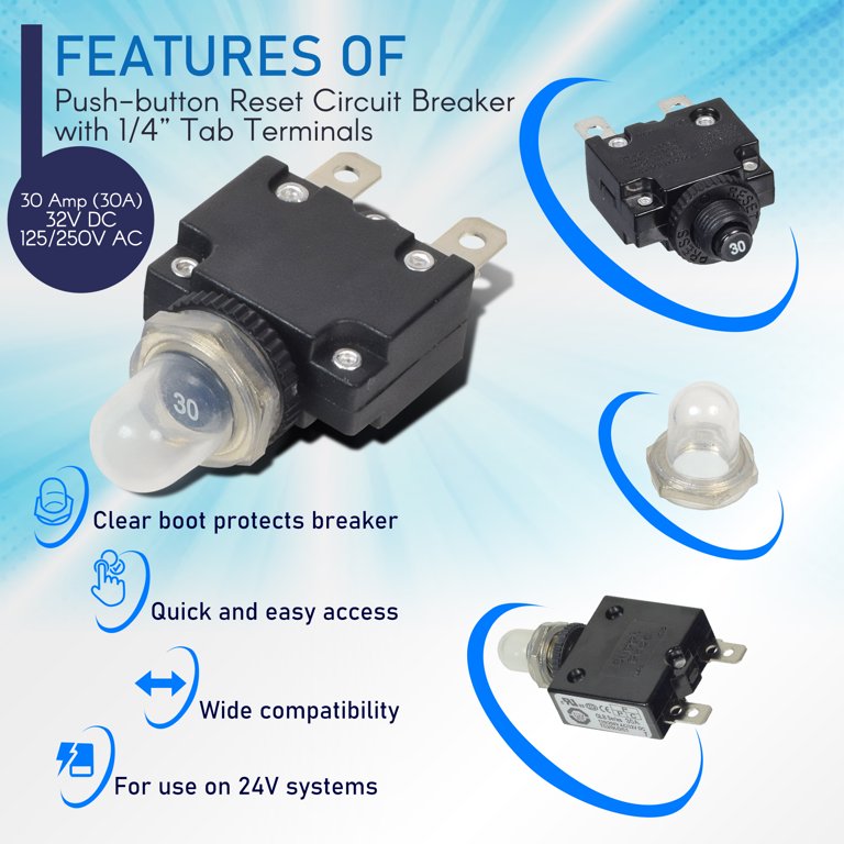 5 Pezzi Interruttori Con Pulsante Di Reset – Protezione Sovraccarico AC 125/250V 8A