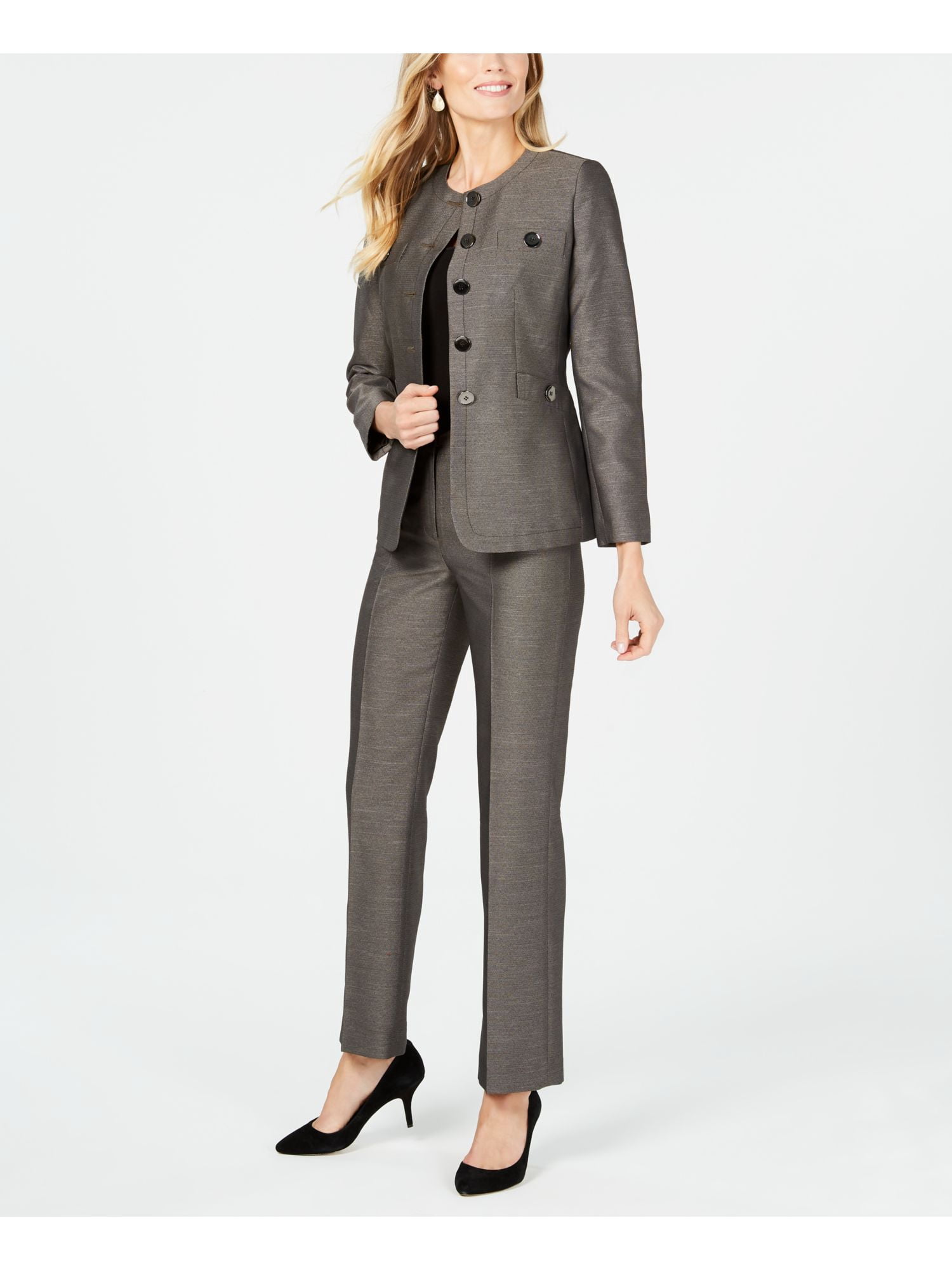 LE SUIT Womens Gray Blazer Straight leg 