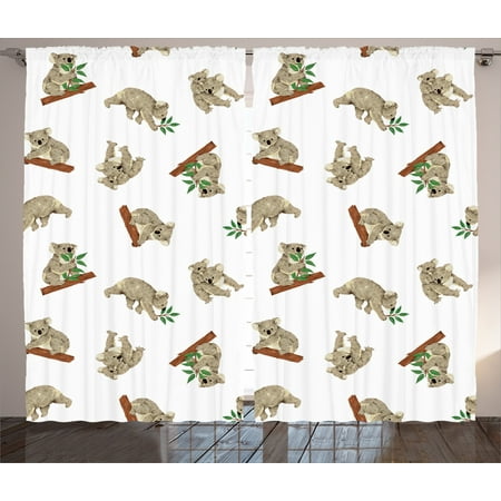 Animal Curtains 2 Panels Set Koala Pattern Design Mammals Of The
