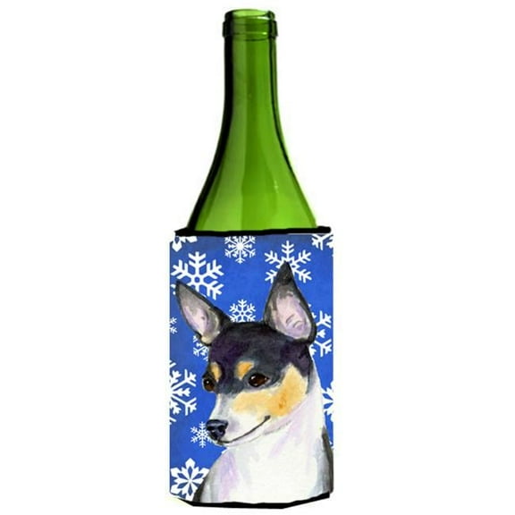 Chihuahua Winter Snowflakes Holiday Wine bottle sleeve Hugger - 24 oz.
