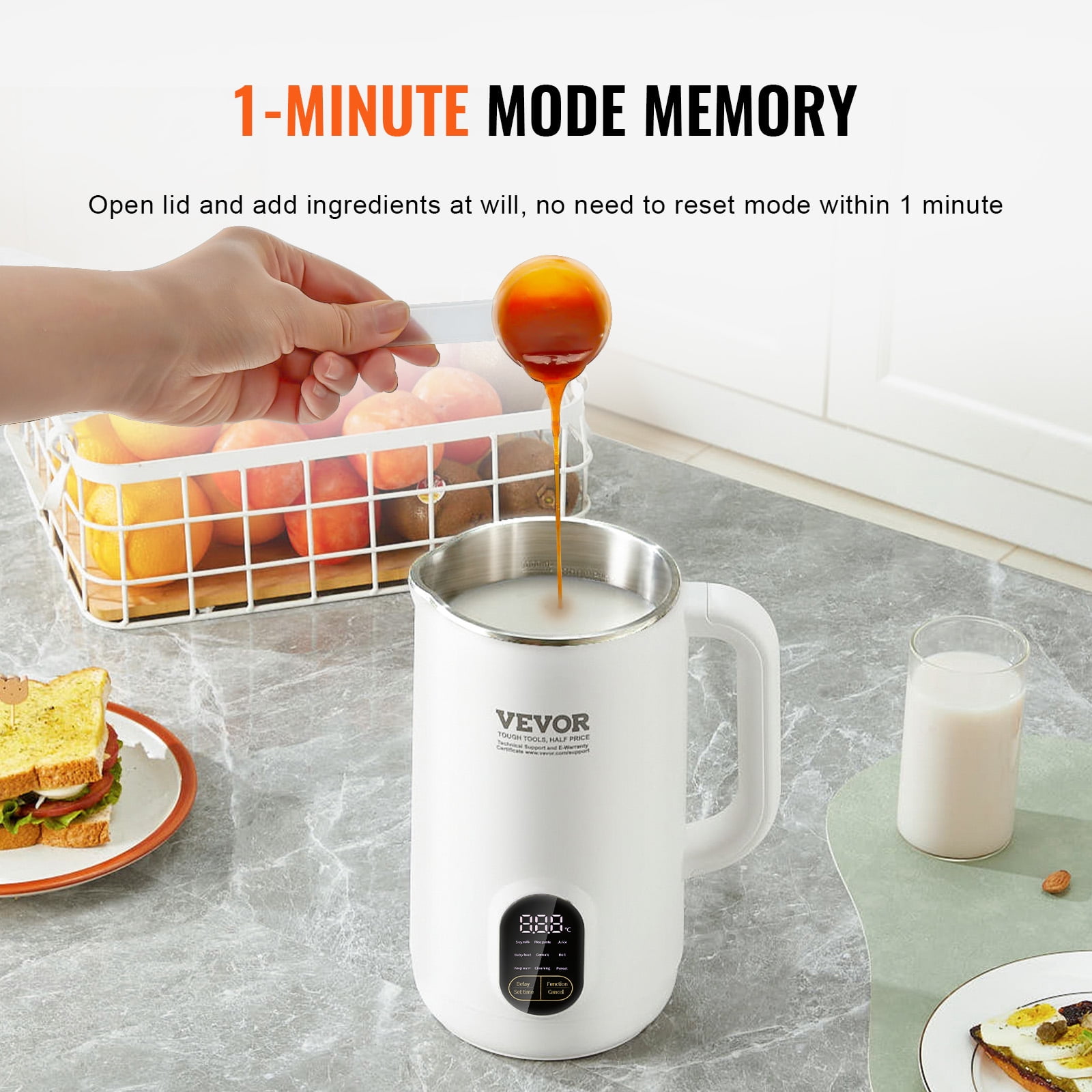 KFFKFF Nut Milk Maker 9-in-1 Soy Milk Maker 8-Leaf Blades 800ML 1-18 Hours Timer