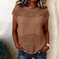 thumbnail image 4 of Favoffer Women's Hollow Out Knitted Sweater Round Neck Short Sleeve Mesh Hole Breathable Pullover Loose Casual Daily Summer Top, 4 of 5