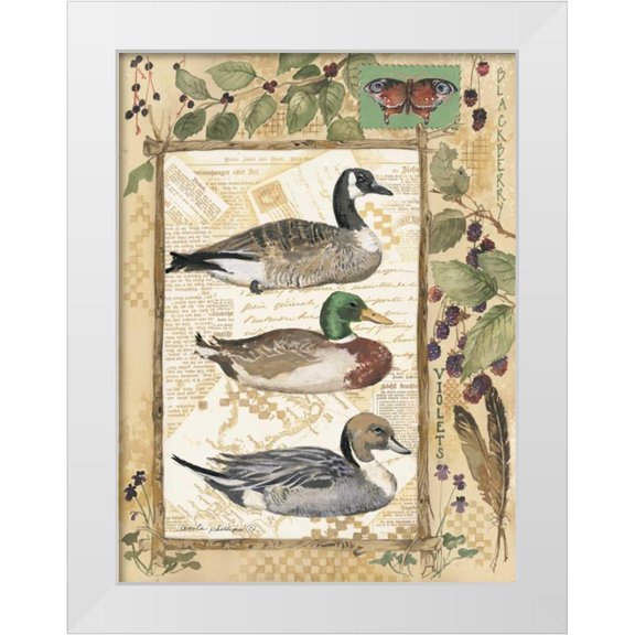 Phillips, Anita 12x14 White Modern Wood Framed Museum Art Print Titled - Three Ducks