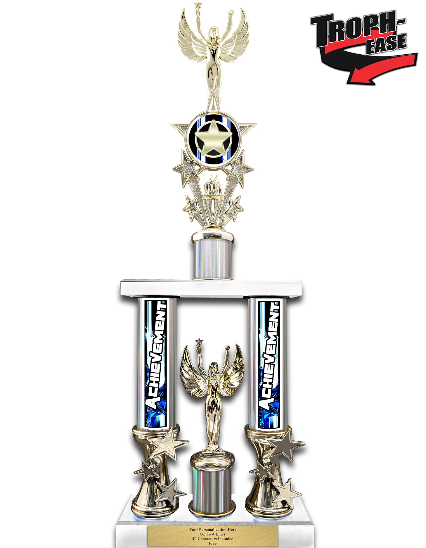 WW128JS-ACAMB Trophy Deals 22 Action Matrix Achievement Silver Flute 2 Column Trophy Custom Achievement Trophies with Personalized Engraving