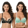 thumbnail image 1 of Curve Muse Women's Plus Size Perfect Shape Add 1 Cup Push Up Underwire Lace Bras-2Pk-Mint,Black-48C, 1 of 7