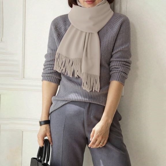 Beige Scarf for Women's Solid Color Scarves for Autumn and Winter with A Versatile Like Feel Tassels Style Warm and Suitable As A Neck Warmer on Sale Clearance