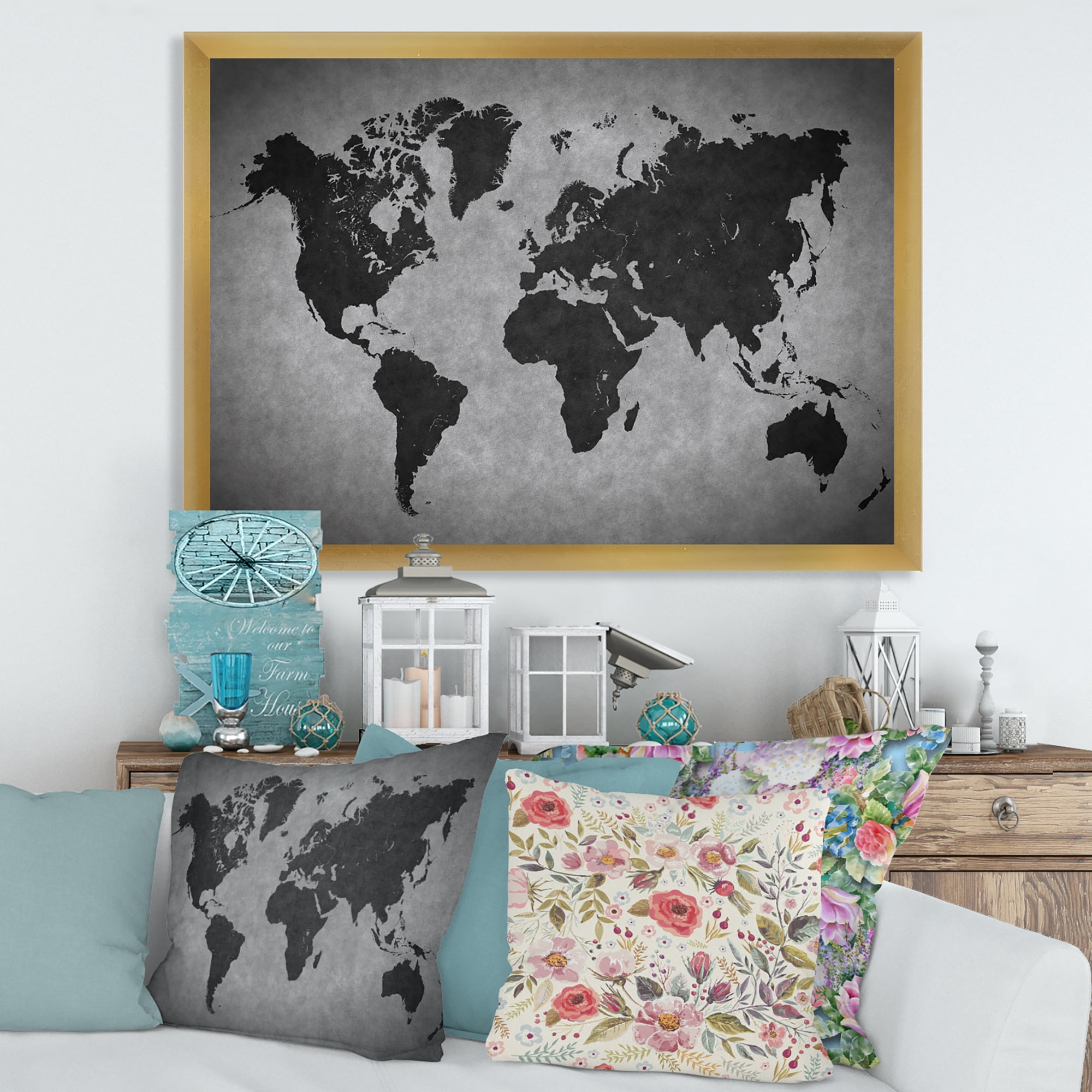 Designart 'Ancient World Map IX' Vintage Framed Art Print