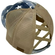 C.C Ponytail Criss Cross Messy Buns Ponycaps Baseball Cap Dad Trucker Mesh Hat (Tie Dye USA Stars Navy