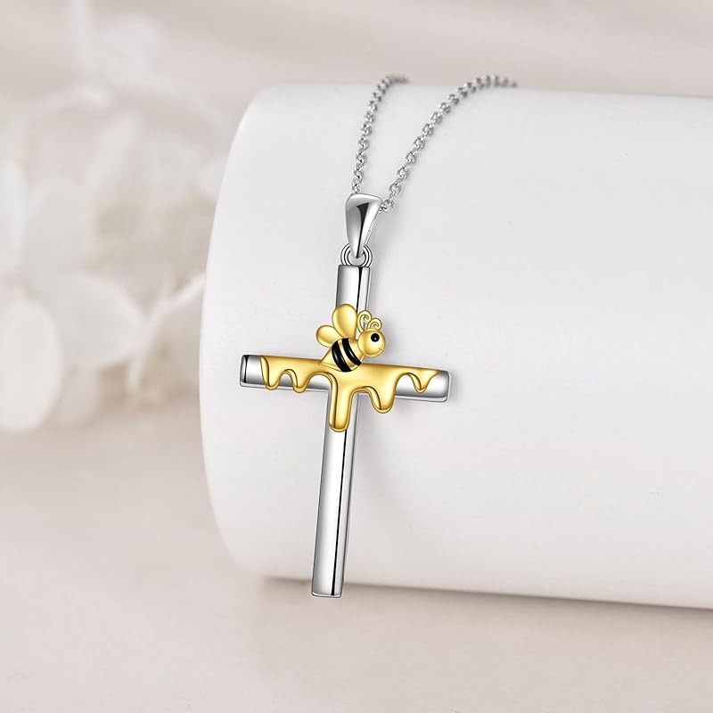 DOLIOX Cross Necklace for Women Sterling Silver Butterfly Bee Ladybug Pendant Necklaces Insect Jewelry Christian Gifts for Women
