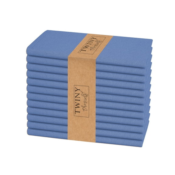 Twiny Threads Set of 12 Solid Reusable Cloth Dinner Napkins - Sky Blue