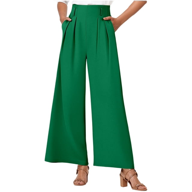 Pantalones anchos con pliegues y textura de cintura alta para mujer: cintura alta, corte holgado, versátiles para ocasiones informales/formales