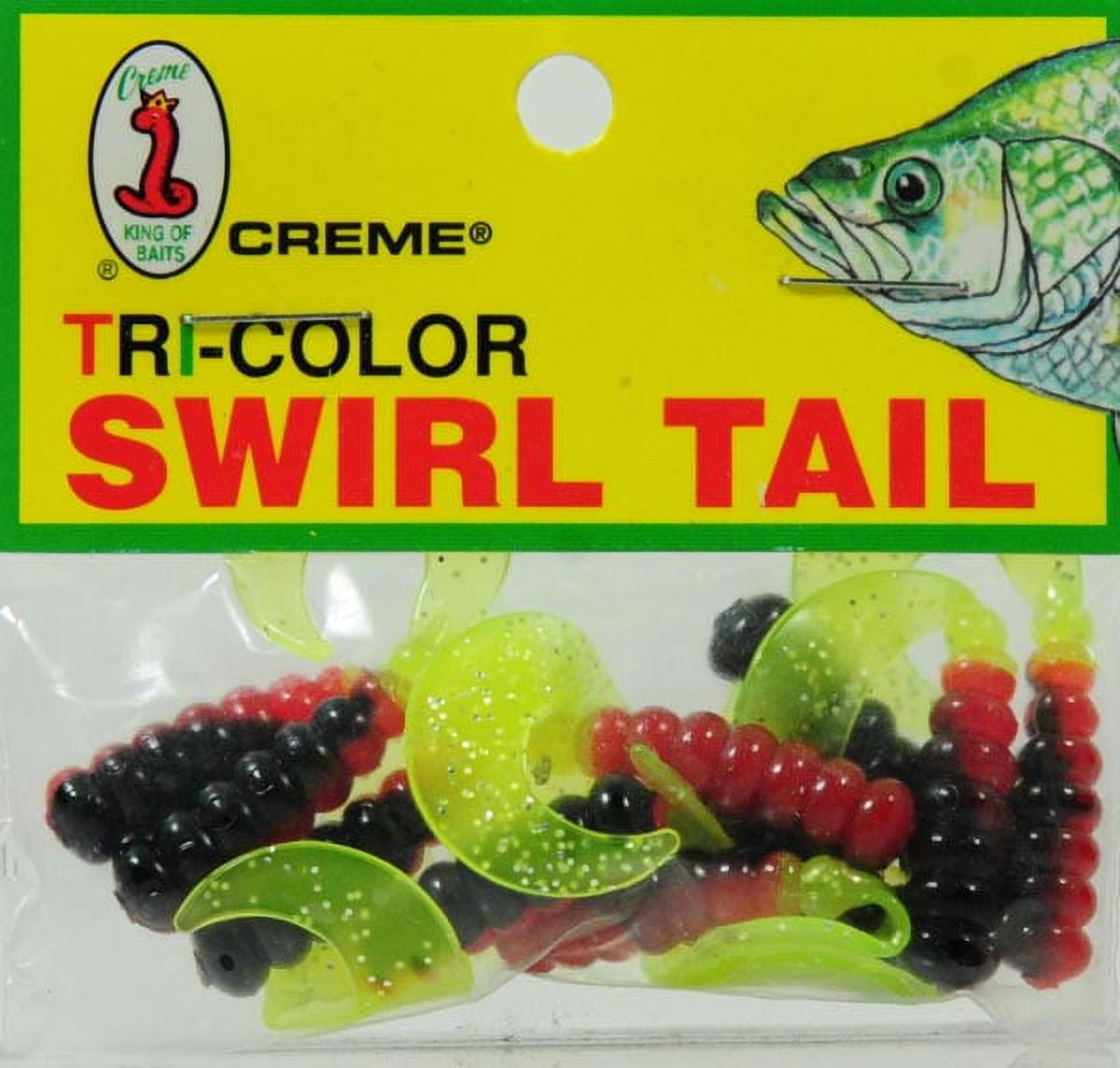 (6 pack) Creme 2" Tri-Color Swirl Tail Lure, Green, Red, & Black