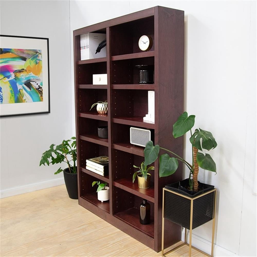 Bowery Hill Traditional 84" Tall 12-Shelf Double Wide Wood Bookcase in Cherry