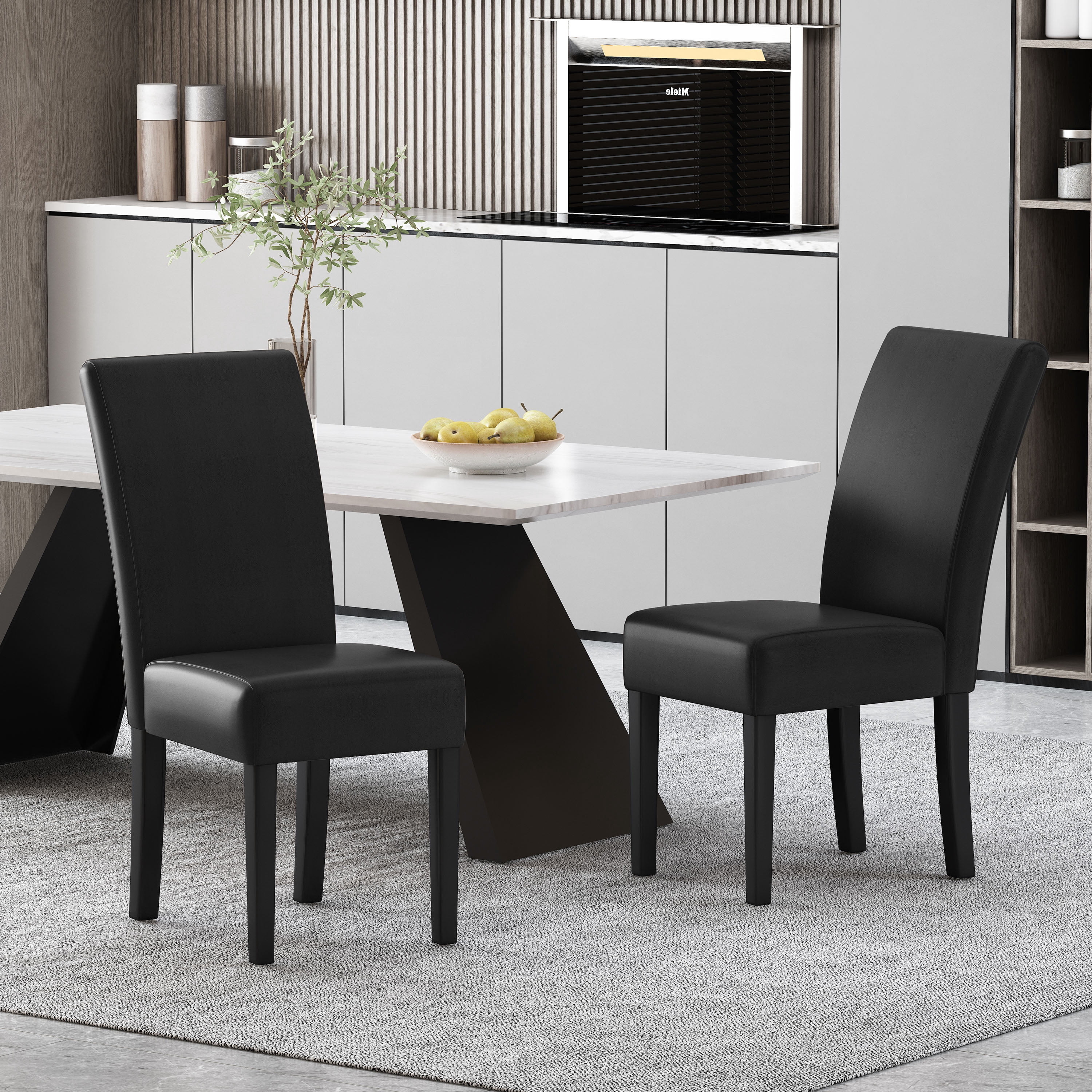 Noble House Monita Faux Leather Dining Chairs, Set of 2, Midnight Black, Espresso