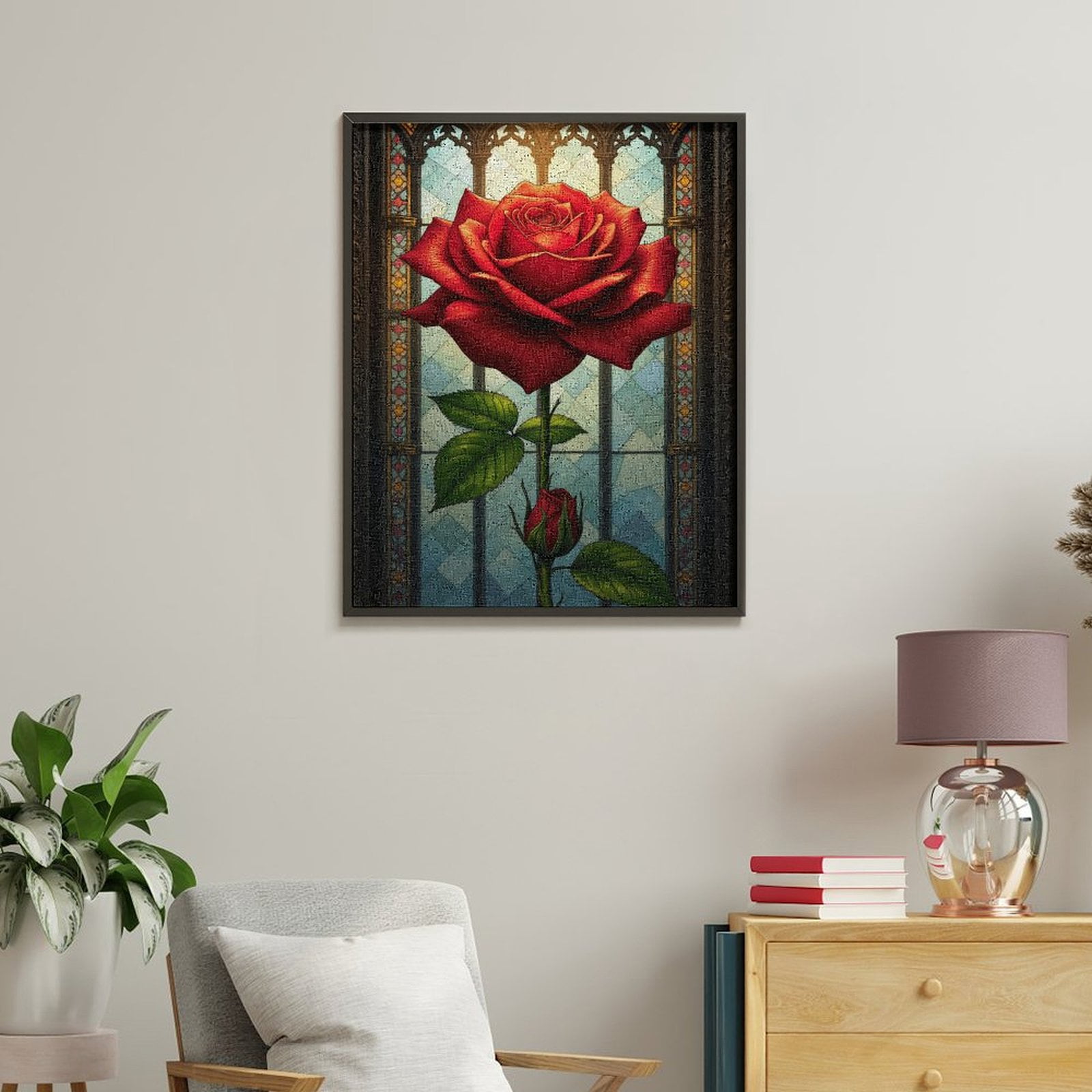 Paint By Numbers Kit for Adults Beginner - DIY Stained Glass Red Rose Art Canvas Painting Kits for Adults, Frameless Paint By Number for Adults for Home Wall Decor 16x20 Inch