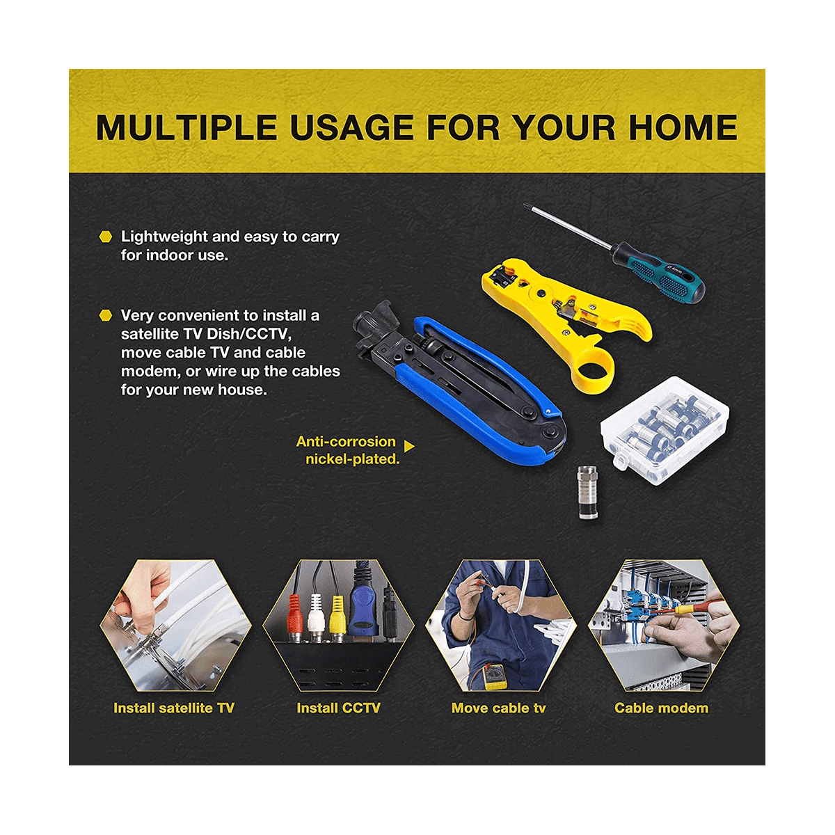 Compression Tool Kit Crimper and Rg6 Crimping Tool with 20 PCS F Compression Connectors