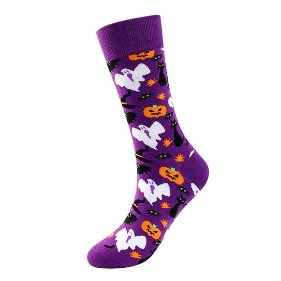 ZHENHONG Pilates Socks for Women, Fuzzy Novelty Pumpkin Bat Printed Cotton Fall Stocking Happy Halloween Gifts, Women's Accessories Socks Purple