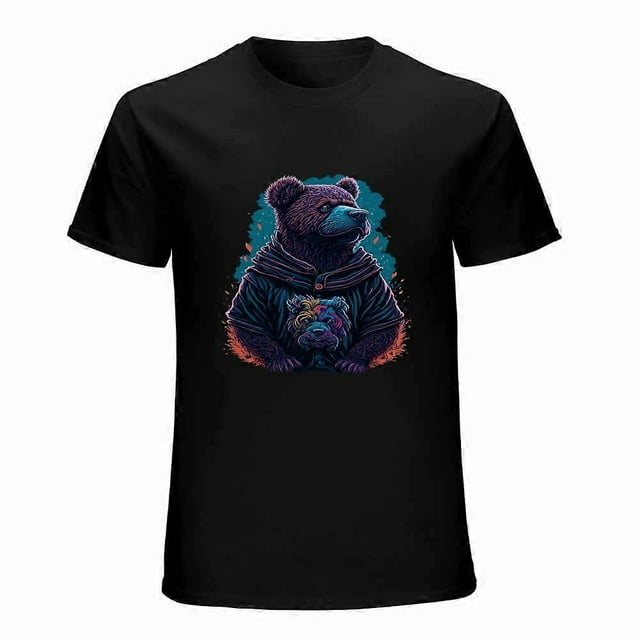 Pullover Bear T -shirt T-shirt Art Black T-shirt Unisex Tees Casual shirt