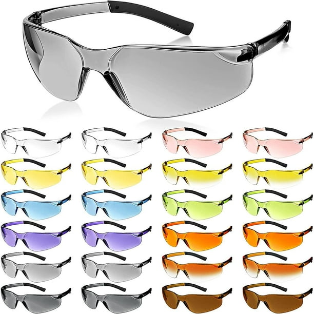24 pares de gafas de seguridad 12 colores Gafas protectoras antiarañazos unisex Lentes resistentes a los impactos Gafas Gafas de sol de seguridad de policarbonato a granel para el trabajo C