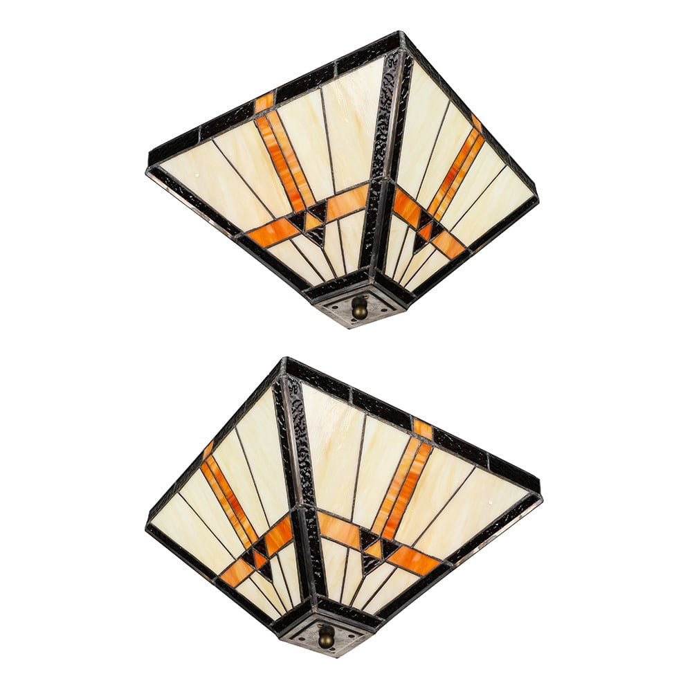 Litfad Tiffany Style Geometric Stained Glass Flush Mount Ceiling Light Baroque Lamp for Living Room,Corridor, Bedroom 11.81inch