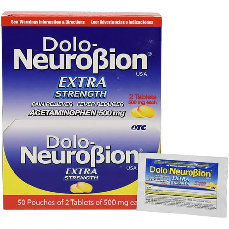 Dolo Neurobion - Pain Reliever, Fever Reducer, Extra Strength, Fuerte, Alivia el Dolor, Reduce la Fiebre Dispenser 50 x 2 Tablets