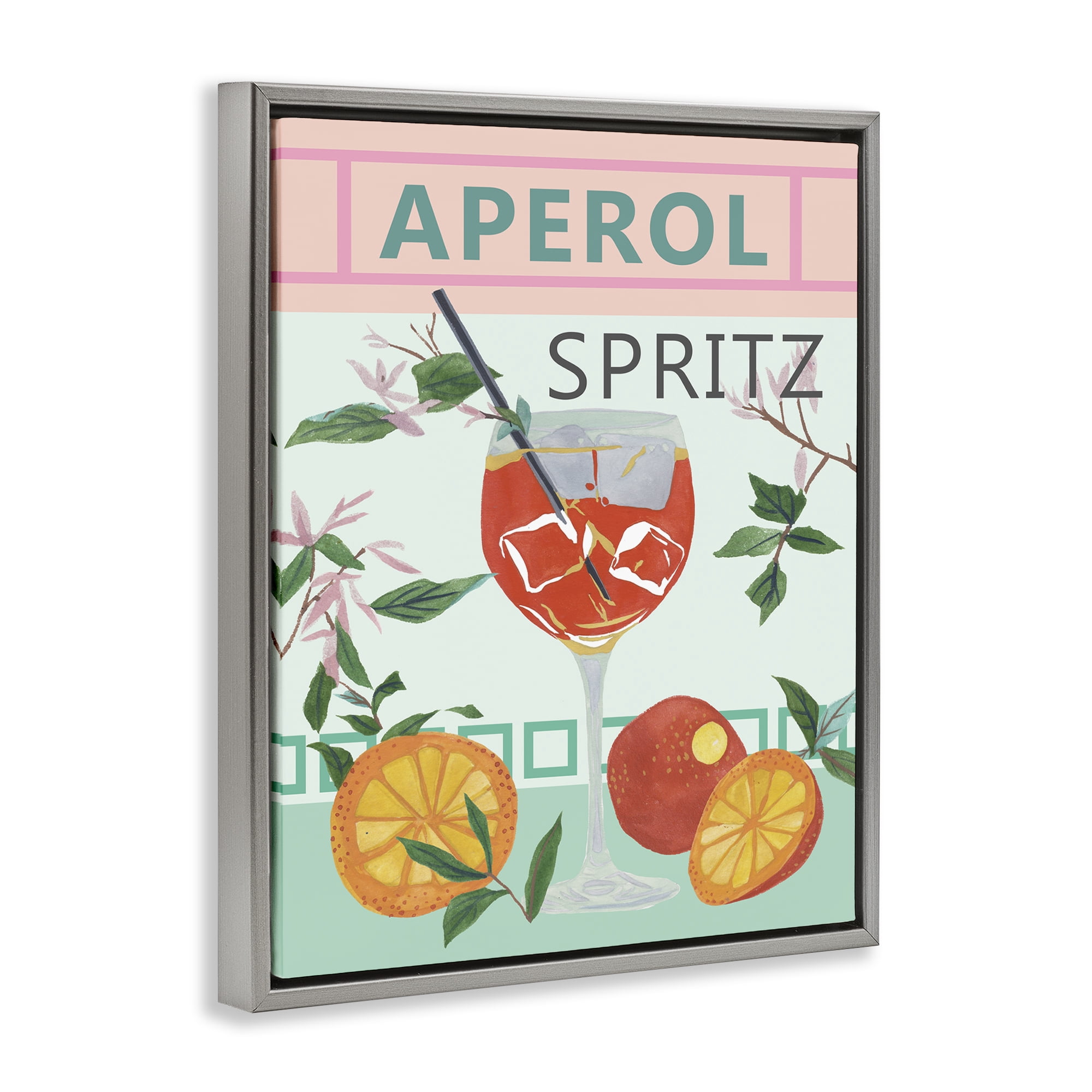 Stupell Industries Aperol Tropical Cocktail Food & Beverage Painting Gray Floater Framed Canvas Art Print Wall Art, 25 x 31