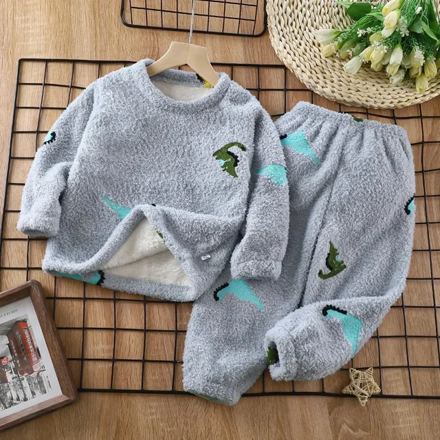 Pijamas para niños pequeños, para otoño e invierno, gruesos y cálidos, de franela, bonitos conjuntos de ropa de dibujos animados, para bebés de 1, 5 y 6 años