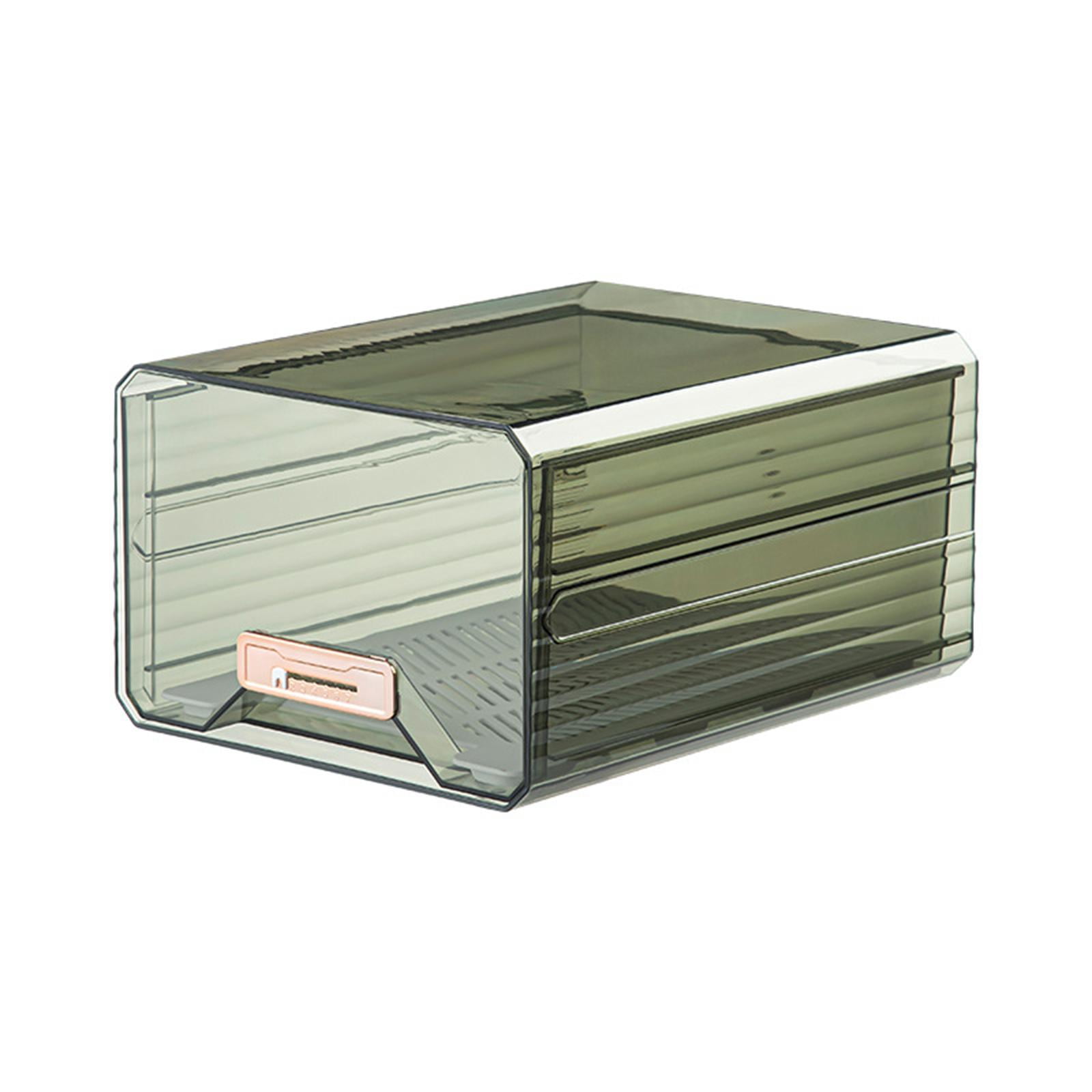 Fiocias Fridge Bin Clear with Drain Tray Fridge Organizer Box for Kitchen Countertop Green