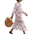 thumbnail image 3 of DISNIMO Floral Printed Linen-Like Maxi Dresses for Women Casual 3/4 Sleeve Midi Dress V Neck Loose Dresses Lightweight Long Dresses, M, 3 of 6