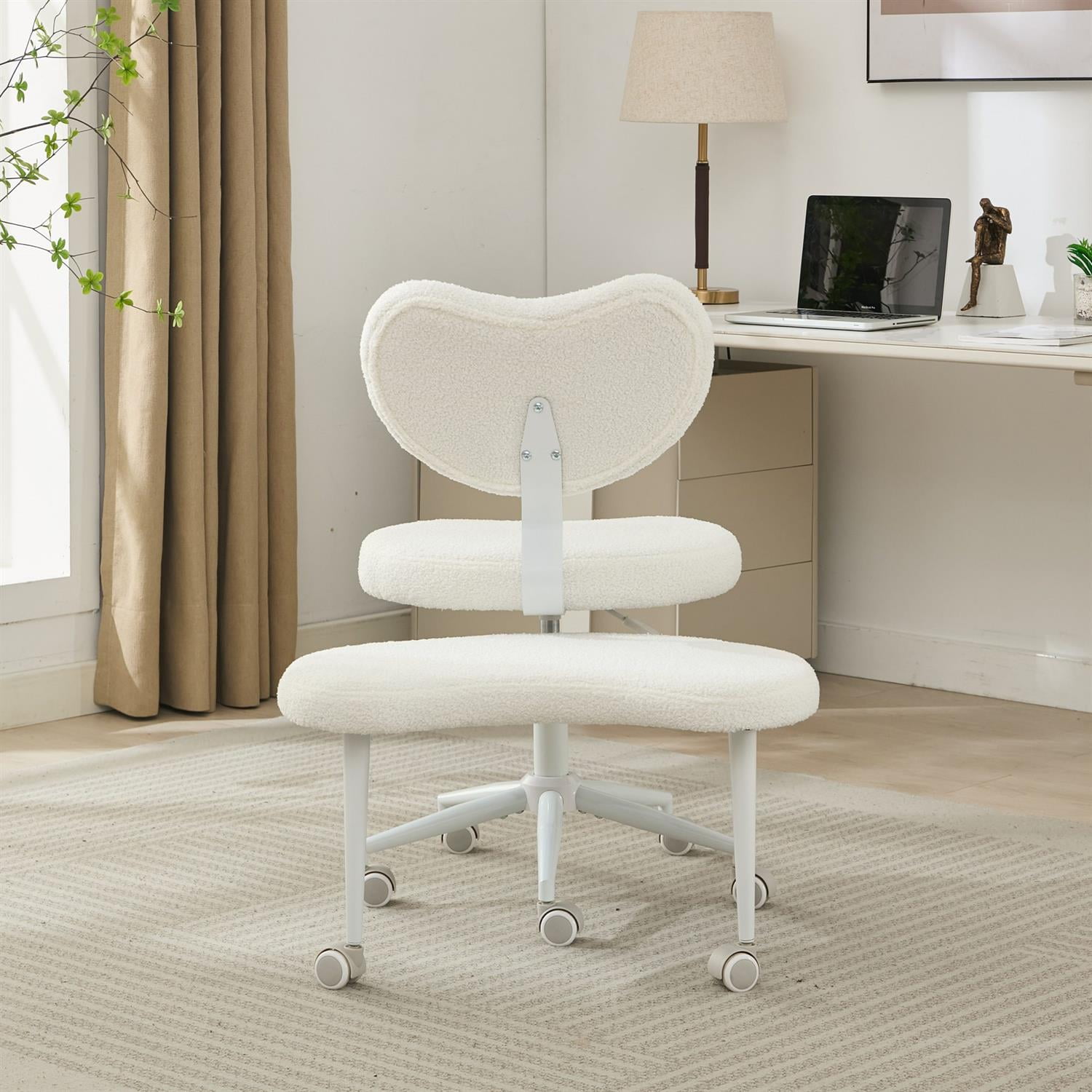 Demi Bonn 36" Desk Chair with Lumbar Support and Adjustable Stool, Meditation Chair for Home, Office, White