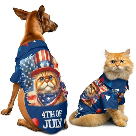 Patriotic Persian Celebrates 4th of July Hawaiian Summer Shirt for Small Medium Large Dog Cat Cat Lover Kitten Owner Gifts - 02009