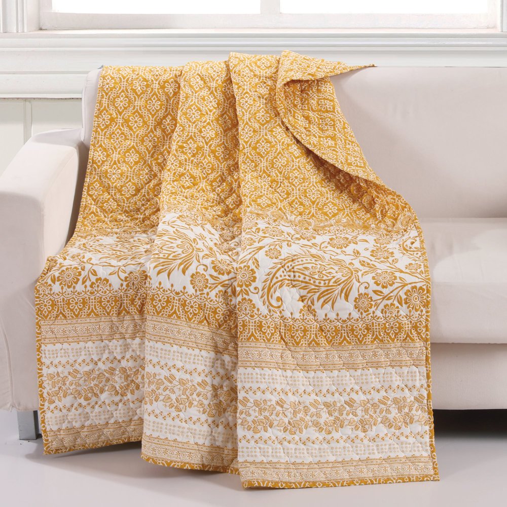 Barefoot Bungalow Mykonos Throw Blanket, 50x60Inch, Gold