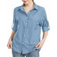 thumbnail image 1 of RXIRUCGD Blouse Chemise Décontractée pour Femme à Manches Longues, Col Rabattu, Couleur Unie, Hauts, Cardigan à Simple Boutonnage, Blouse avec Poches, Bleu, Taille : TG, 1 of 8