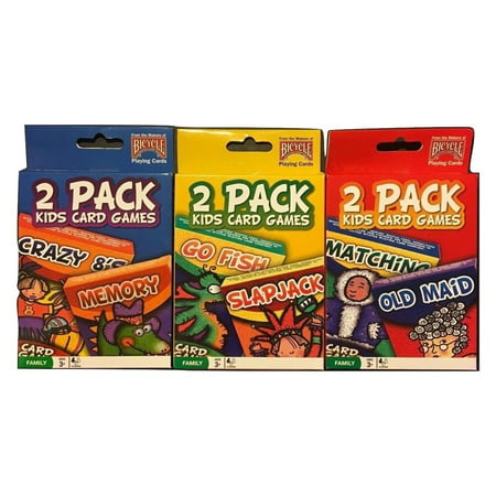Bicycle 6 Pack Kids Playing Card Games Go Fish Crazy 8 Old Maid Slapjack 3 Sets of (Best Card Games For Two)