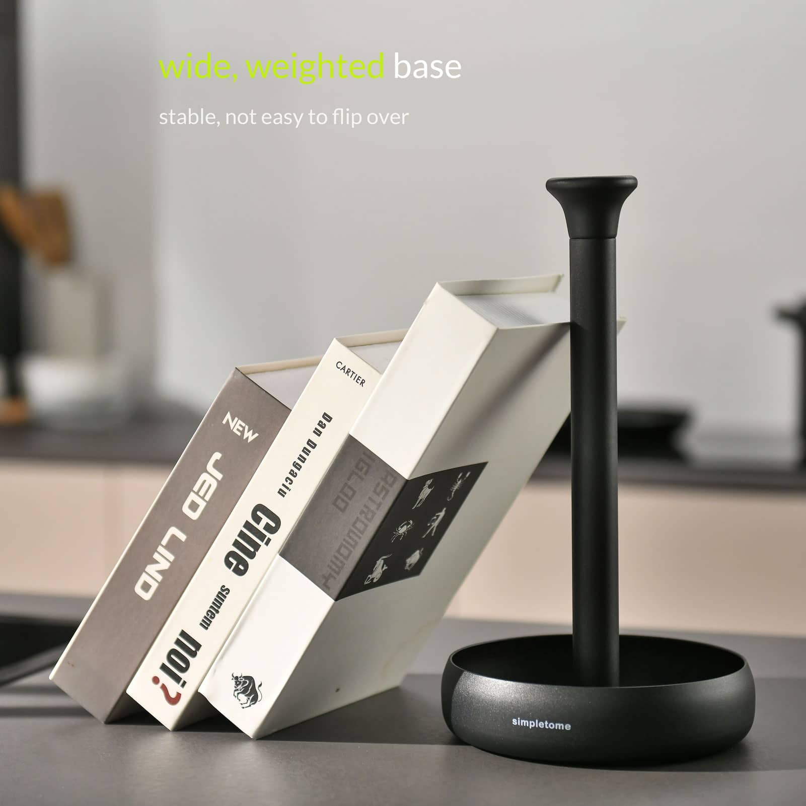 simpletome Paper Towel Holder Countertop ONE HAND Tear Keep It Rolled Up Weighted Base