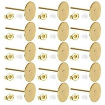 Hypoallergenic Earring Posts and Backs,18k Gold Plated 6MM Earrings Posts Flat Pad Ear Stud with 18k Gold Plated Butterfly Earring Backs for Jewelry Making Findings